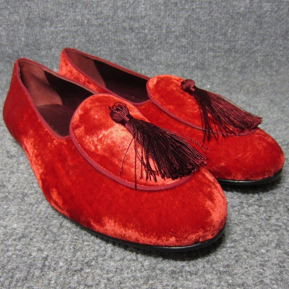 Charles Philip Milano Velvet Tassel Loafer Italy Red Flats Women's 39 US 8.5